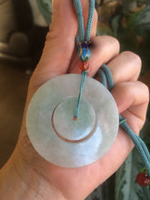 Load image into Gallery viewer, 46.7mm Certified Type A 100% Natural light green Jadeite Jade concentric circle safety Guardian ring Pendant (子母扣,同心环) AD26-2567