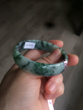 Load image into Gallery viewer, 52mm Certified  Type A 100% Natural dark green floating flowers Jadeite Jade bangle E1-1526