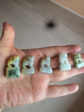 Load image into Gallery viewer, 100% Natural light green/blue/yellow/white Jadeite Jade 3D little PiXiu Seal/desk decor U120