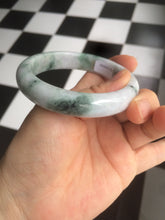 Load image into Gallery viewer, 57.5 mm Certified Type A 100% Natural green/purple with floating green flowers Jadeite Jade bangle X83-9560