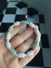 Load image into Gallery viewer, 100% natural green/white type A jadeite jade Capsule bead bracelet AE-bracelet