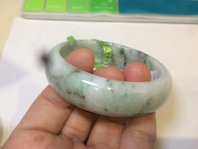 Load image into Gallery viewer, 53-55mm certifaied Type A 100% Natural sunny green/white/black Jadeite Jade bangle (with defects) Group AD48