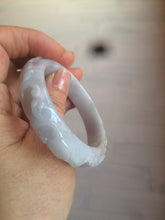 Load image into Gallery viewer, 51mm Certified Type A 100% Natural light purple white vintage style Jadeite Jade oval bangle AM38-0157