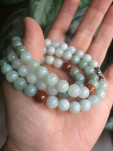 Load image into Gallery viewer, 7.8-8mm 100% Natural type A light green/red/white jadeite jade beads necklace SN-2