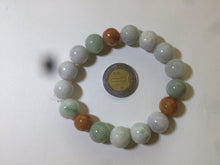Load image into Gallery viewer, 10.5-11.5mm 100% natural type A colourful red/green/purple/white jadeite jade beads bracelet S-B