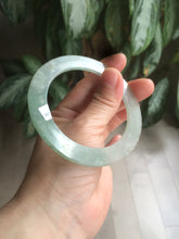 Load image into Gallery viewer, 55.5mm Certified Type A 100% Natural icy watery sunny green/white snowy thin style Jadeite bangle AB58-0425