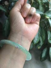 Load image into Gallery viewer, 55.5mm Certified Type A 100% Natural icy watery sunny green/white snowy thin style Jadeite bangle AB58-0425
