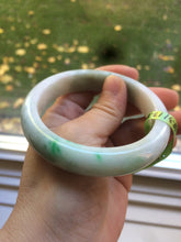 Load image into Gallery viewer, 58mm certificated Type A 100% Natural sunny green/white Jadeite Jade bangle E48-7904