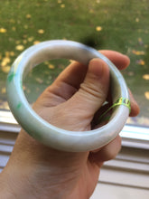Load image into Gallery viewer, 58mm certificated Type A 100% Natural sunny green/white Jadeite Jade bangle E48-7904