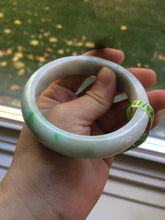 Load image into Gallery viewer, 58mm certificated Type A 100% Natural sunny green/white Jadeite Jade bangle E48-7904