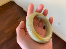 Load image into Gallery viewer, 53.1 mm 100% Natural yellow dots and green Xiu Jade (Serpentine) Chubby bangle T179