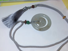 Load image into Gallery viewer, Certified Type A 100% Natural icy light green/brown Jadeite Jade concentric circle safety Guardian ring Pendant (子母扣) SN-8012