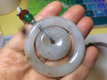 Load image into Gallery viewer, Certified Type A 100% Natural icy light green/brown Jadeite Jade concentric circle safety Guardian ring Pendant (子母扣) SN-8012