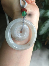 Load image into Gallery viewer, Certified Type A 100% Natural icy light green/brown Jadeite Jade concentric circle safety Guardian ring Pendant (子母扣) SN-8012