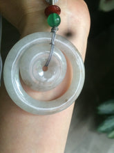 Load image into Gallery viewer, Certified Type A 100% Natural icy light green/brown Jadeite Jade concentric circle safety Guardian ring Pendant (子母扣) SN-8012
