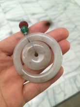 Load image into Gallery viewer, Certified Type A 100% Natural icy light green/brown Jadeite Jade concentric circle safety Guardian ring Pendant (子母扣) SN-8012