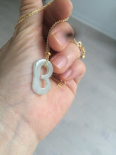 Load image into Gallery viewer, 100% natural icy watery jadeite jade Initial letter B pendant necklace Y123