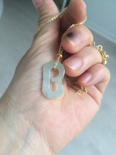 Load image into Gallery viewer, 100% natural icy watery jadeite jade Initial letter B pendant necklace Y123