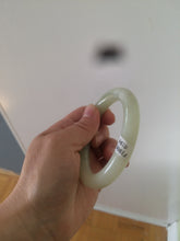 Load image into Gallery viewer, Certified 55.5mm 100% Natural light fresh green/white with flying snow round cut nephrite Jade bangle HT23-0194