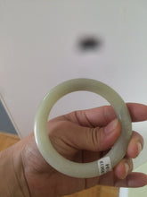 Load image into Gallery viewer, Certified 55.5mm 100% Natural light fresh green/white with flying snow round cut nephrite Jade bangle HT23-0194