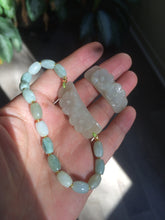 Load image into Gallery viewer, Type A 100% Natural light green/white carving flowers vintage style Jadeite Jade bracelet Z