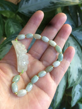 Load image into Gallery viewer, Type A 100% Natural light green/white carving flowers vintage style Jadeite Jade bracelet Z