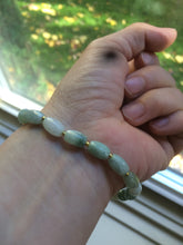 Load image into Gallery viewer, Type A 100% Natural light green/white carving flowers vintage style Jadeite Jade bracelet Z