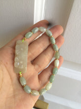 Load image into Gallery viewer, Type A 100% Natural light green/white carving flowers vintage style Jadeite Jade bracelet Z