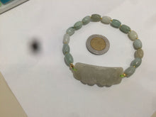 Load image into Gallery viewer, Type A 100% Natural light green/white carving flowers vintage style Jadeite Jade bracelet Z