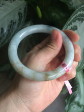 Load image into Gallery viewer, 58mm 100% natural light green/brown round cut jadeite jade bangle L64