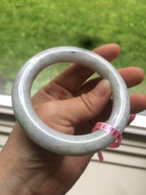 Load image into Gallery viewer, 56.6mm 100% natural light green/white chubby round cut jadeite jade bangle L65