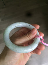 Load image into Gallery viewer, 56.6mm 100% natural light green/white chubby round cut jadeite jade bangle L65