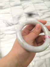 Load image into Gallery viewer, 56.6mm 100% natural light green/white chubby round cut jadeite jade bangle L65