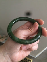 Load image into Gallery viewer, 58.5mm 100% Natural dark green nephrite Jade (碧玉) round cut bangle G39