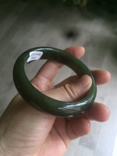 Load image into Gallery viewer, 59.2mm certified 100% Natural oily dark green/black nephrite Jade bangle HE15-3597
