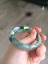Load image into Gallery viewer, 53mm Certified type A 100% Natural light green/brown/gary floating flower oval jadeite jade bangle Q74-5309