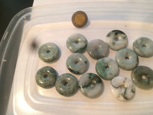 Load image into Gallery viewer, 24-25mm Type A 100% Natural dark green/white Jadeite Jade Safety Guardian Button donut Pendant group AK40-1 (Add-on items)