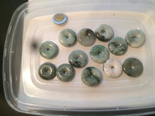 Load image into Gallery viewer, 24-25mm Type A 100% Natural dark green/white Jadeite Jade Safety Guardian Button donut Pendant group AK40-1 (Add-on items)