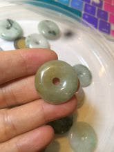 Load image into Gallery viewer, 24-25mm Type A 100% Natural dark green/white Jadeite Jade Safety Guardian Button donut Pendant group AK40-2 (Add-on items)