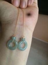 Load image into Gallery viewer, 100% Natural icy watery blue/grenn/yellow safe and sound mom and daughter buckle dangling Guatemala jadeite Jade earring C6