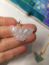 Load image into Gallery viewer, 100% Natural icy watery light green/white 3D Jadeite Jade butterfly pendant AF16