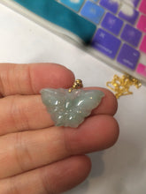 Load image into Gallery viewer, 100% Natural icy watery light green/white 3D Jadeite Jade butterfly pendant AF16