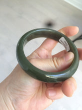 Load image into Gallery viewer, 59.2mm certified 100% Natural oily dark green/black nephrite Jade bangle HE15-3597