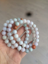 Load image into Gallery viewer, 9.2-9.5mm 100% Natural type A light green/purple/red/white jadeite jade beads necklace S3