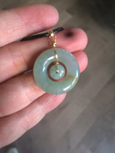 Load image into Gallery viewer, 23.6mm Type A 100% Natural light green Jadeite Jade concentric circle safety Guardian ring Pendant (子母扣,同心环) AF44-1