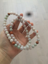 Load image into Gallery viewer, 9.2-9.5mm 100% Natural type A light green/purple/red/white jadeite jade beads necklace S3