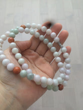 Load image into Gallery viewer, 9.2-9.5mm 100% Natural type A light green/purple/red/white jadeite jade beads necklace S3