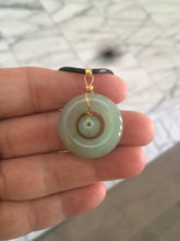 Load image into Gallery viewer, 23.6mm Type A 100% Natural light green Jadeite Jade concentric circle safety Guardian ring Pendant (子母扣,同心环) AF44-1