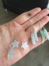 Load image into Gallery viewer, 100% Natural type A icy green/white jadeite Jade stars/water drop/wolf's fang dangling earring Q84 (add on item, Not sale individually.)