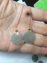 Load image into Gallery viewer, 100% Natural icy watery blue/green/gray plate (蝉翼) dangling Guatemala jadeite Jade earring S46